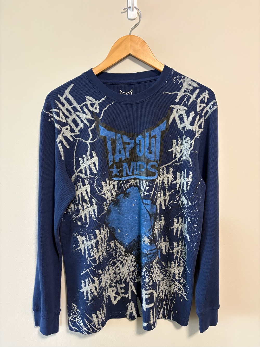 Vintage Y2K Tapout Graphic Thermal Long Sleeve Blue XL